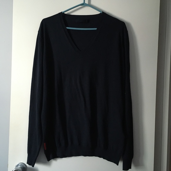 Mens PRADA Navy Blue Cotton + Cashmere V Neck Sweater Size 54 XL XXL - Picture 1 of 6